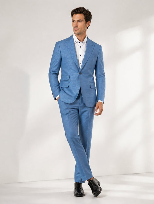 Light Blue Texture Peak Lapel Suit with Shirt
