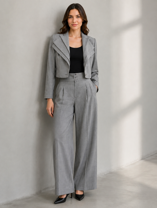 Gray Cropped Blazer Suit