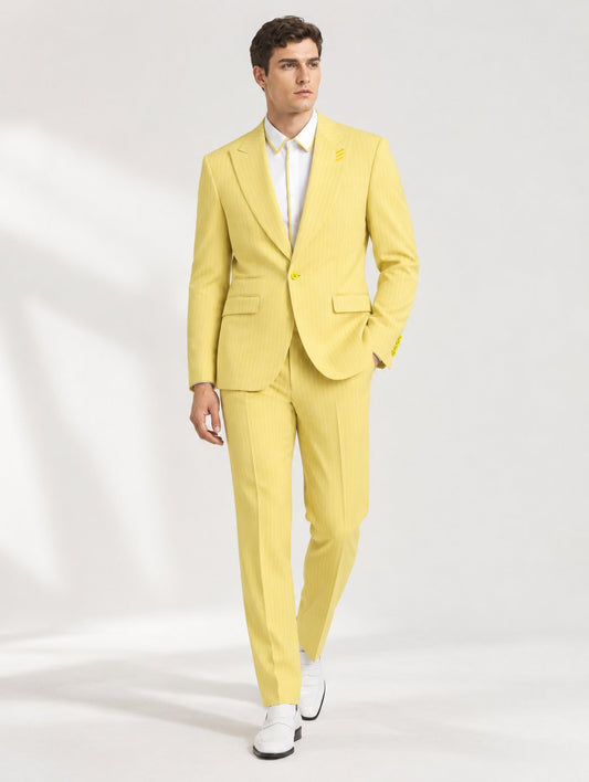Butter-Yellow Pinstripe Suit with Shirt