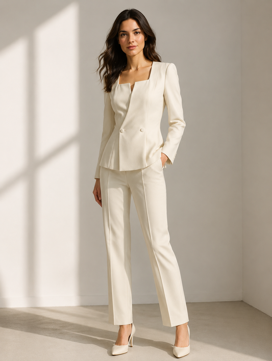 Ivory Square-Neck Suit