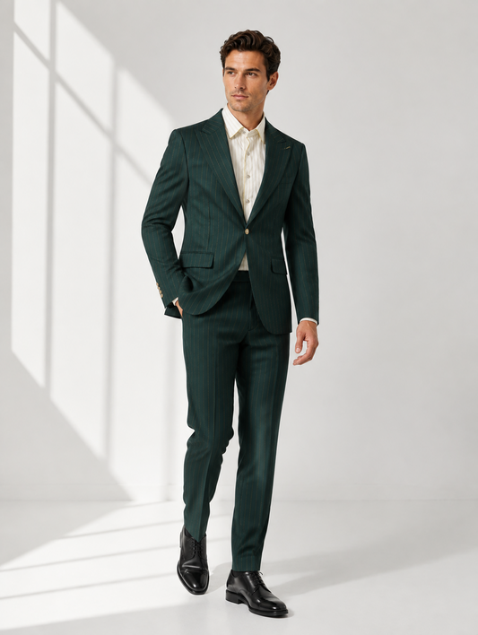 Emerald Green Gold Pinstripe Suit