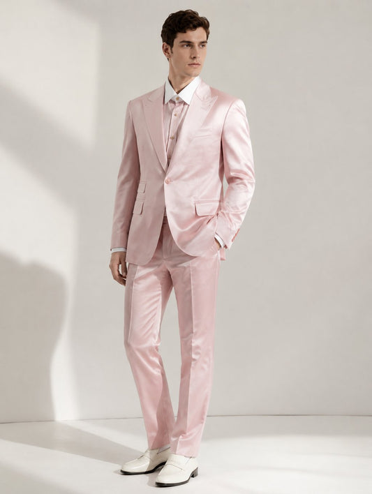 Pink Peak Lapel Suit with Shirt