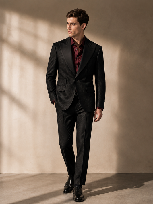 Black Lurex Shimmer Tuxedo Suit