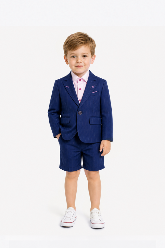 Navy Blue Pinstripe Short Kids Suit