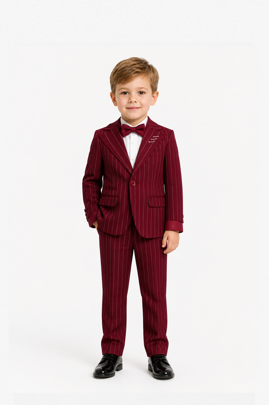 Burgundy Pinstripe Kids Suit