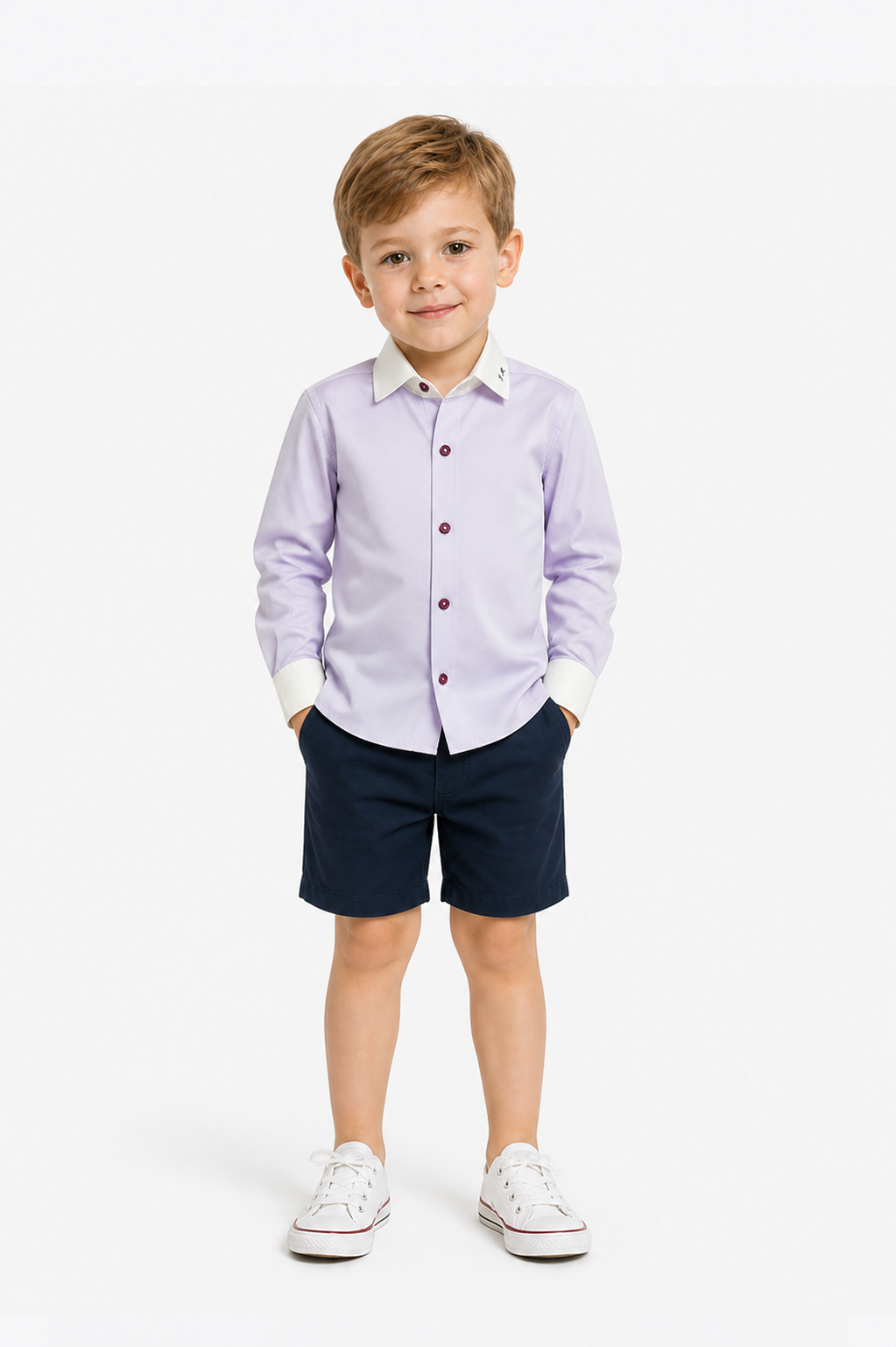 Blue Stripe Contrast Collar Kids Shirt-57