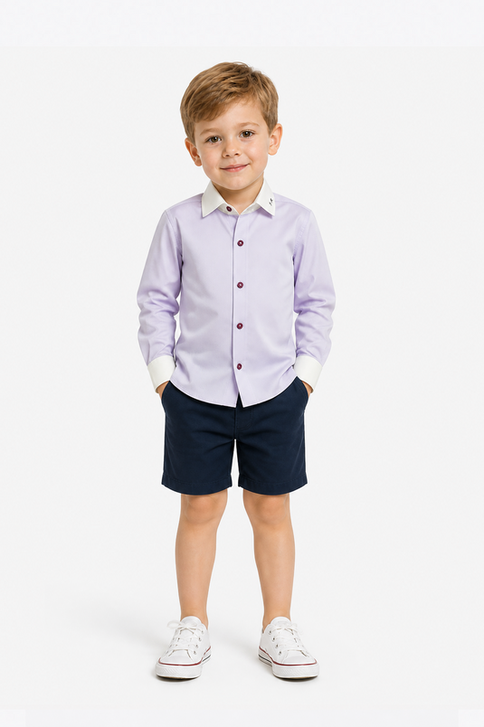 Blue Stripe Contrast Collar Kids Shirt-2
