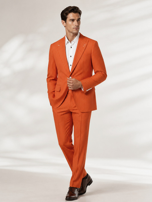 Orange Pinstripe Peak Lapel Suit