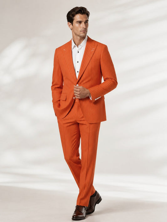 Orange Pinstripe Peak Lapel Suit with Shirt