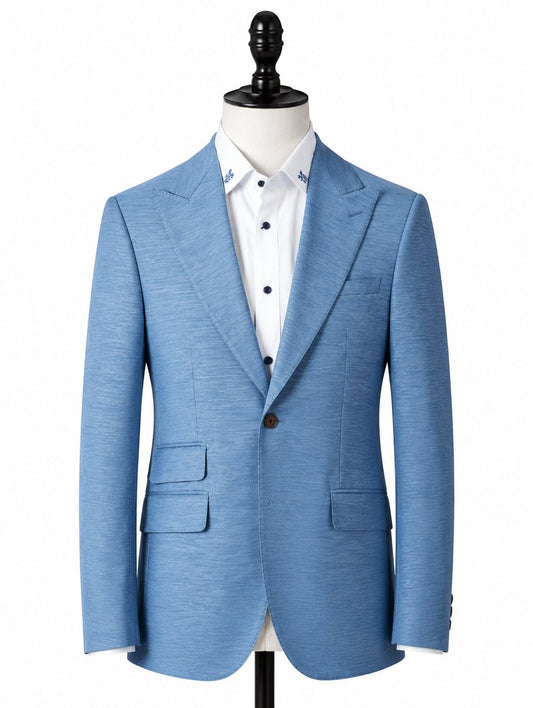 Light Blue Texture Peak Lapel Suit with Shirt