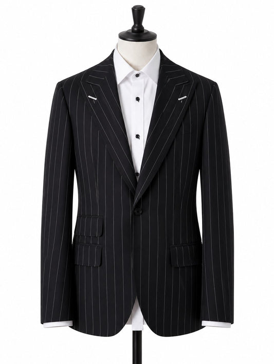 Black Pinstripe Peak Lapel Suit