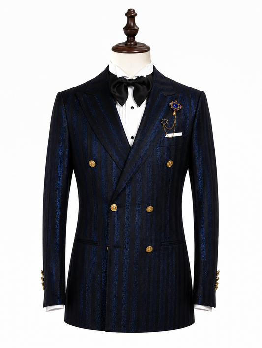 Navy Blue Shimmer Double-Breasted Suit