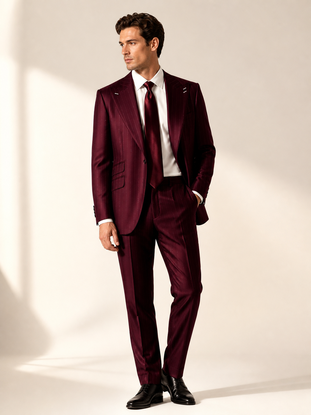Burgundy Acetate Lurex Pinstripe Suit