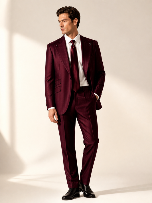 Burgundy Acetate Lurex Pinstripe Suit