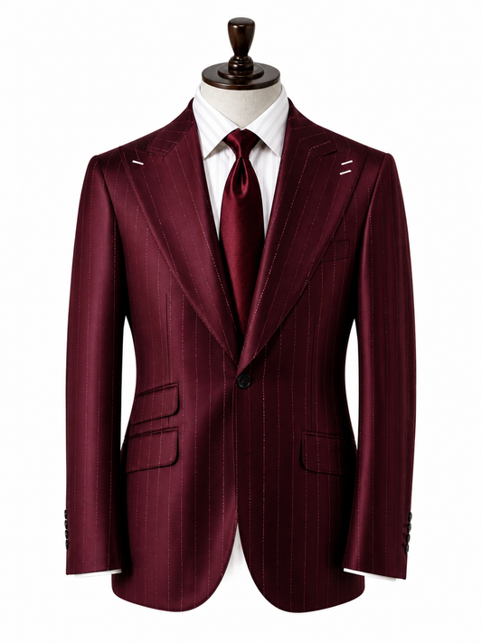 Burgundy Acetate Lurex Pinstripe Suit
