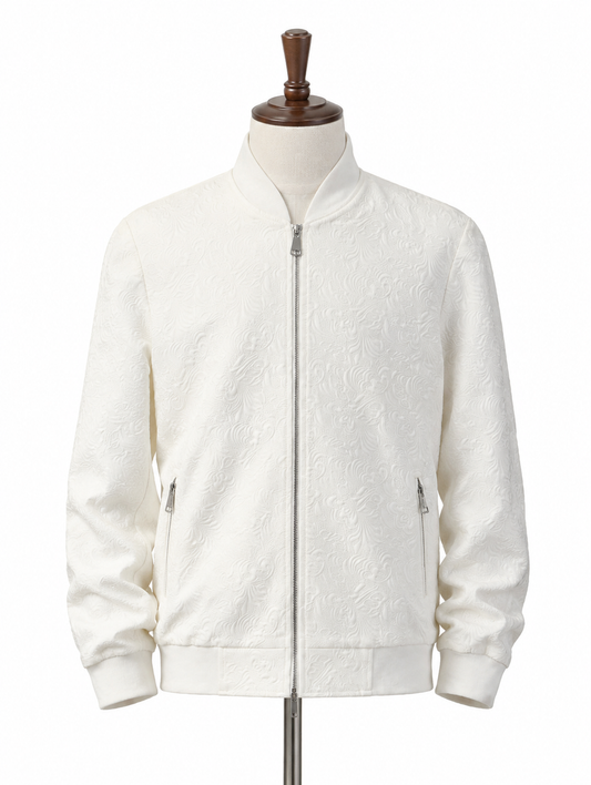 White Embossed Bomber Blazer