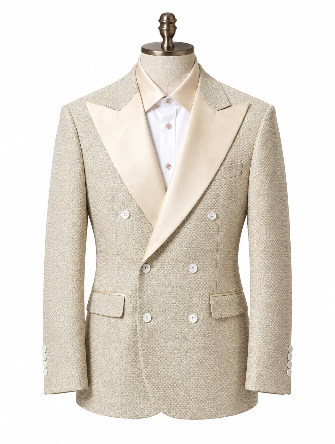 Champagne Jacquard Double-Breasted Tuxedo with Shirt