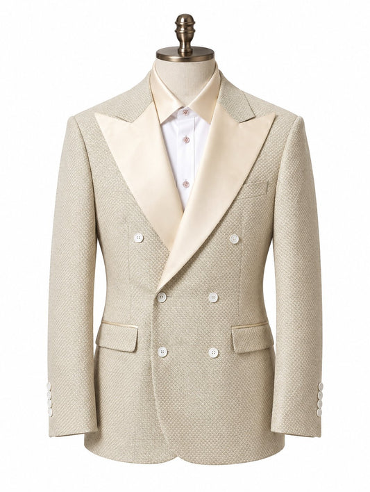 Champagne Jacquard Double-Breasted Tuxedo with Shirt
