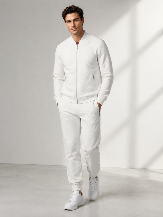 White Embossed Bomber Blazer