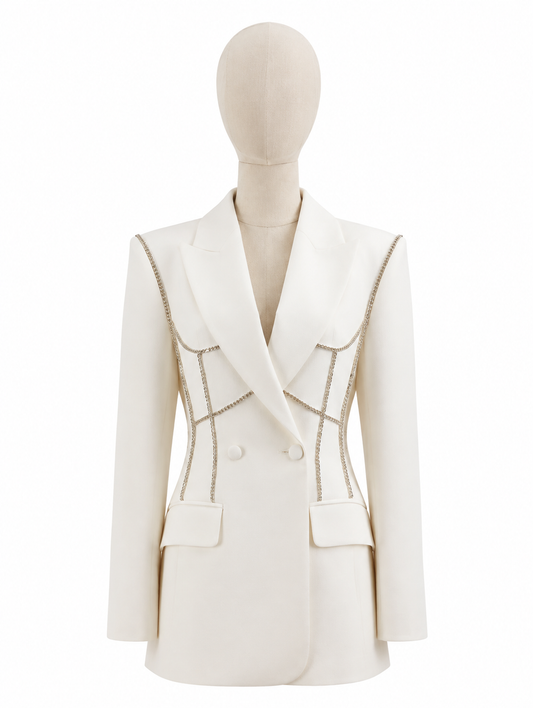 White Chain-Trim Corset Blazer