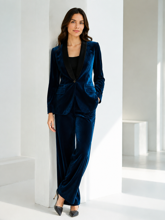 Navy Velvet Single-Button Suit