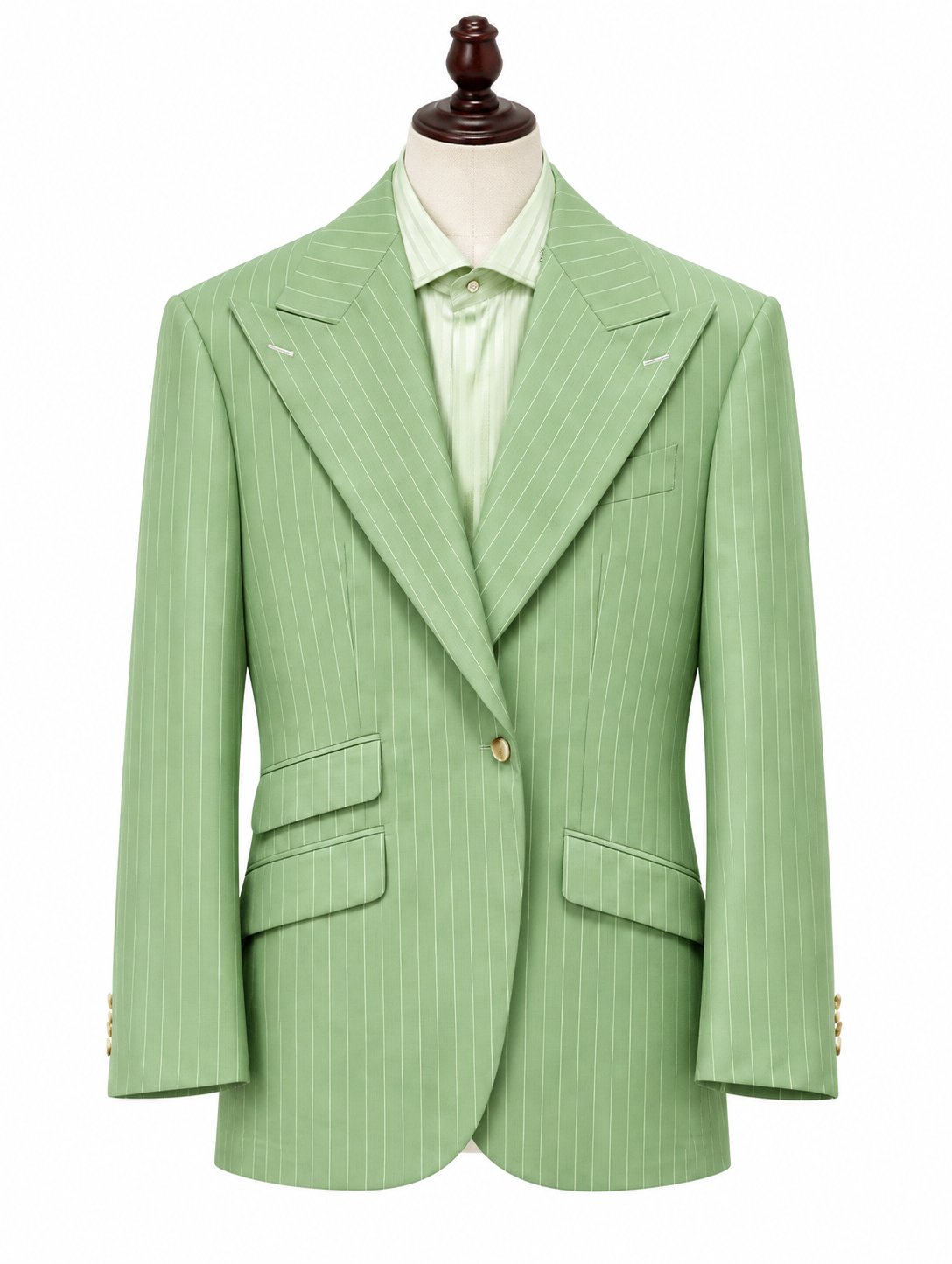Mint Pinstripe Suit with Silk Shirt
