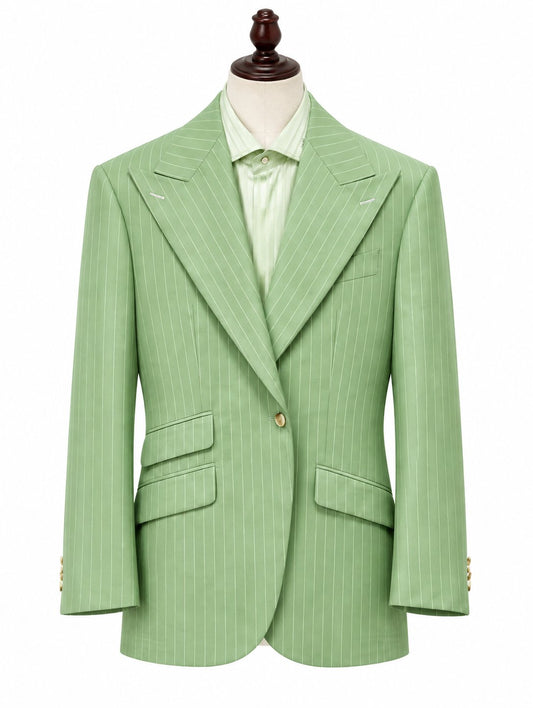 Mint Pinstripe Suit with Silk Shirt