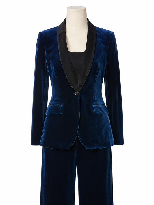 Navy Velvet Single-Button Suit
