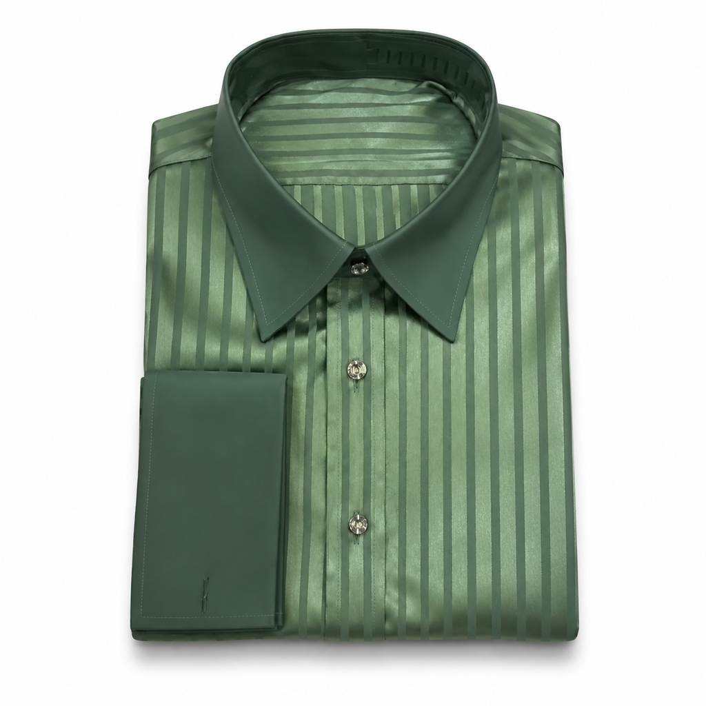 Olive Green Acetate Stripe French Cuff Shirt