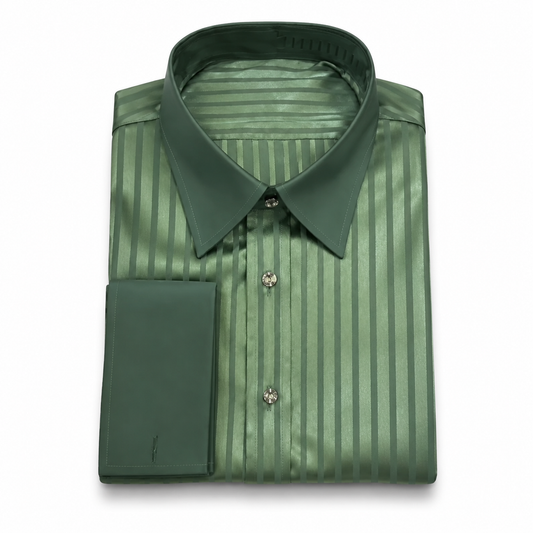 Olive Green Acetate Stripe French Cuff Shirt