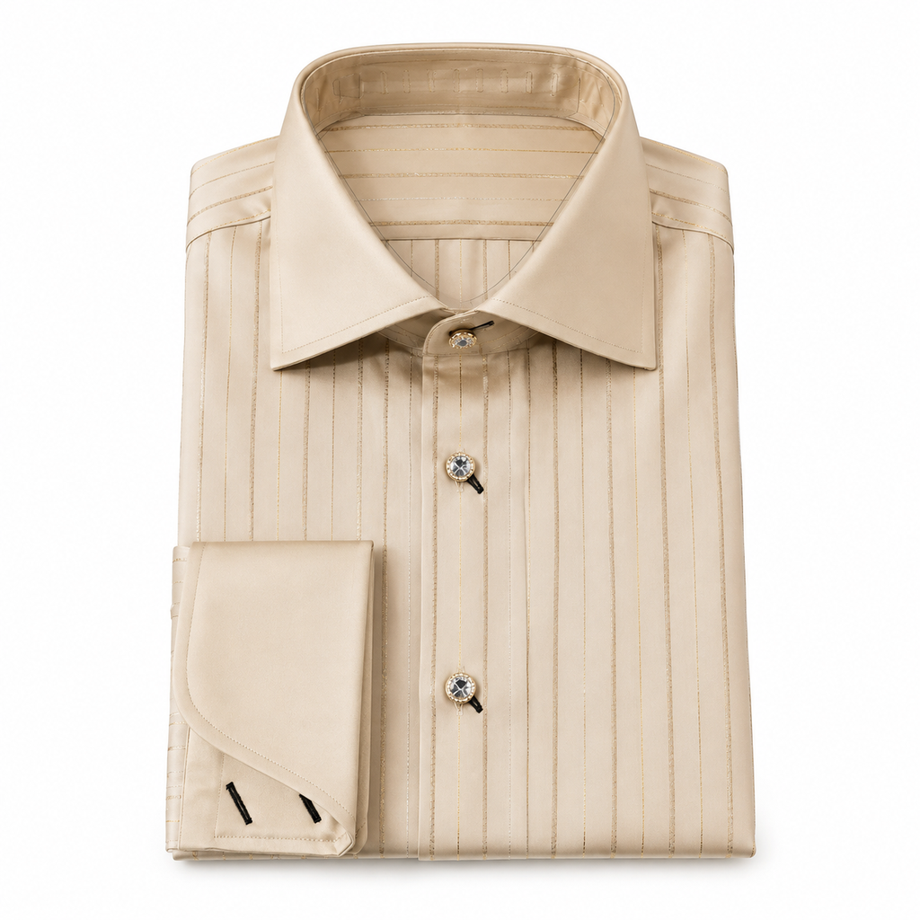Champagne Acetate Stripe French Cuff Tassel Shirt