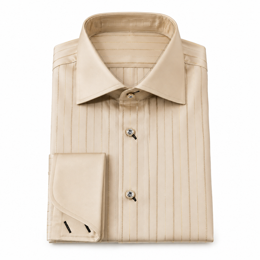 Champagne Acetate Stripe French Cuff Tassel Shirt