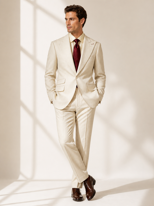 Ivory Wool-Silk Blend Suit
