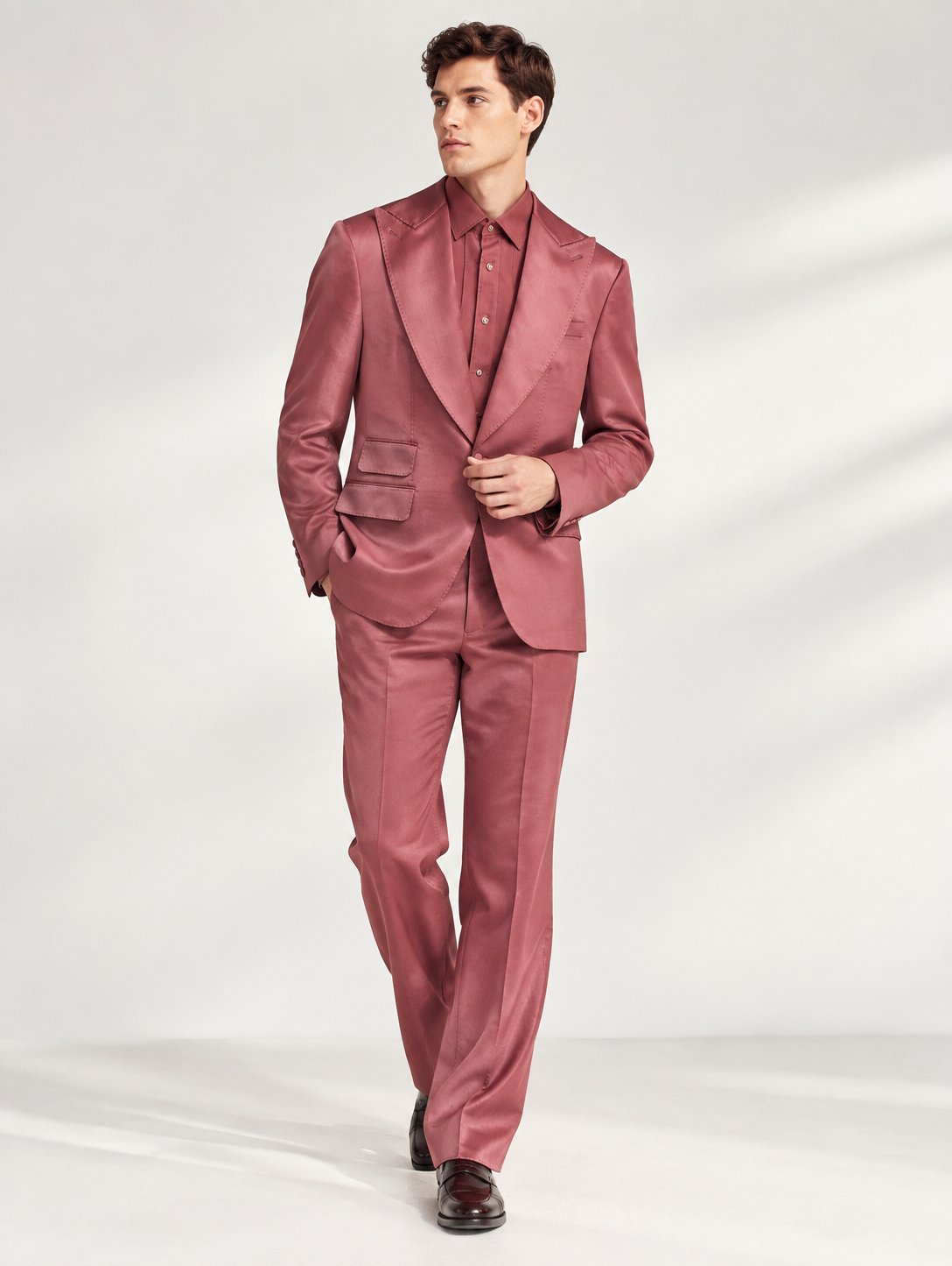 Dusty-Rose Satin Tuxedo with Shirt