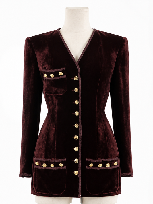 Burgundy Velvet Multi-Button Blazer