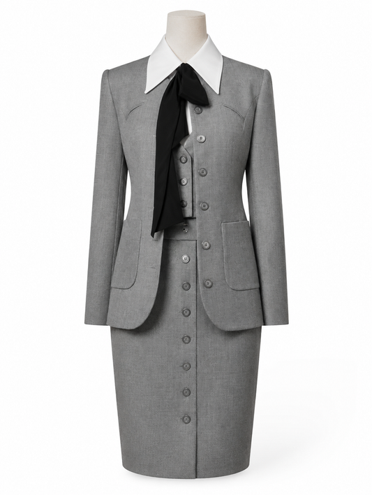 Grey Three-Piece Skirt Suit