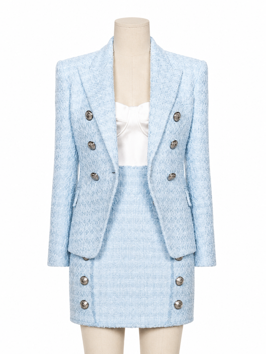 Light Blue Tweed Skirt Suit
