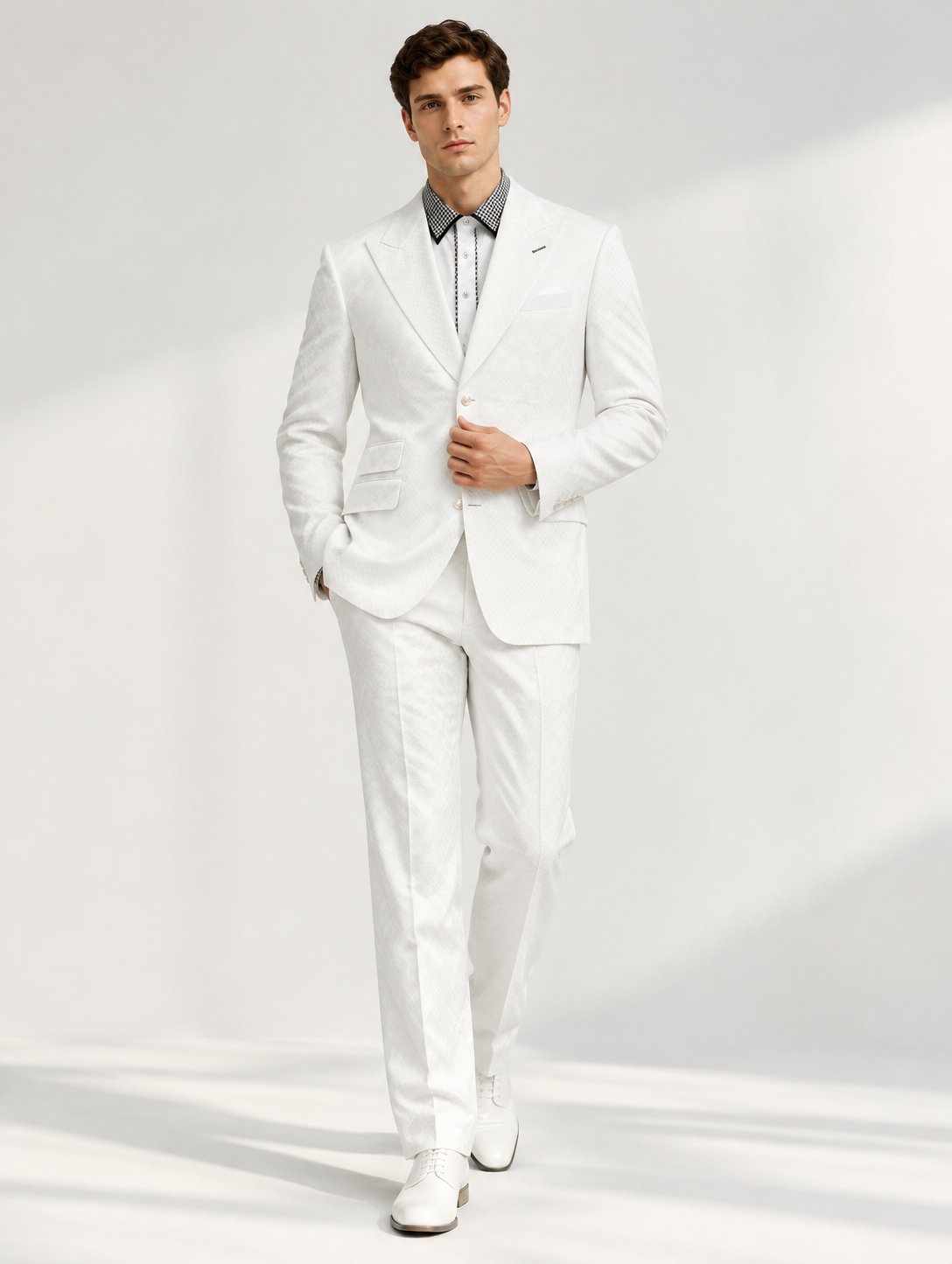 Ivory Check Suit with Houndstooth Shirt