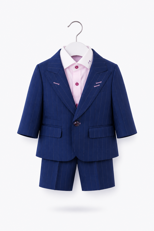 Navy Blue Pinstripe Short Kids Suit