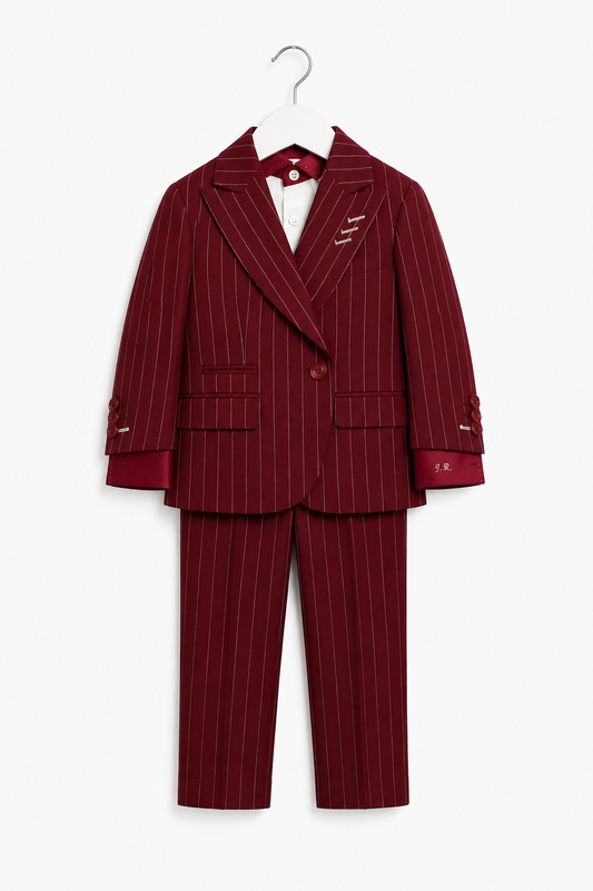Burgundy Pinstripe Kids Suit