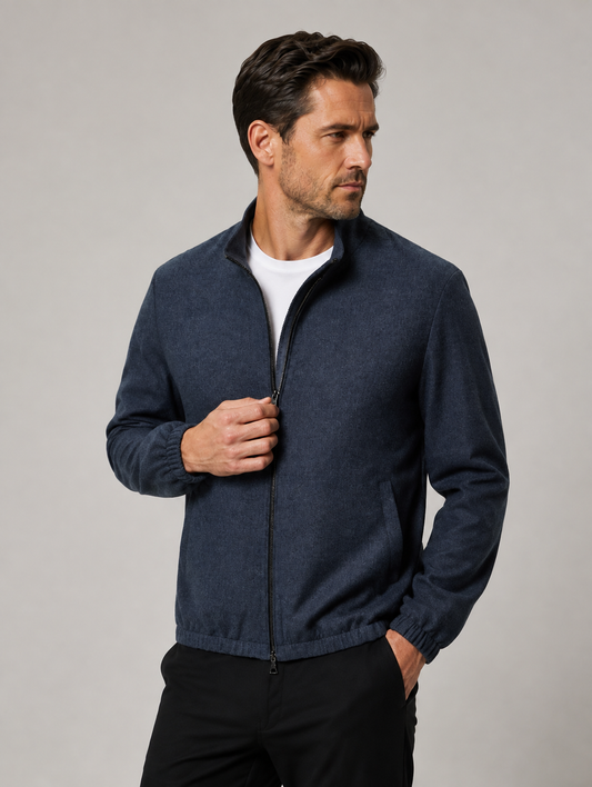 Navy Zip-Up Wool Blend Blazer