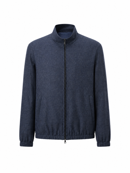 Navy Zip-Up Wool Blend Blazer
