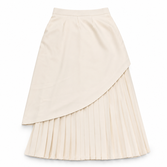 Ivory Asymmetric Pleated Midi Skirt