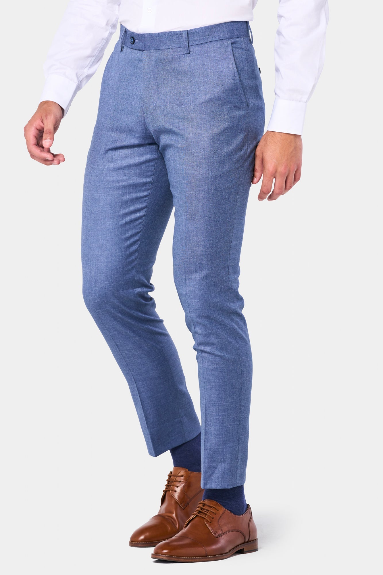 Blue Sharkskin Flat-Front Pants
