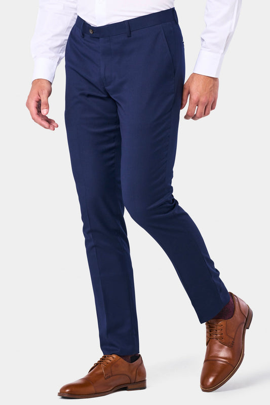 Modern Navy Blue Flat-Front Pants