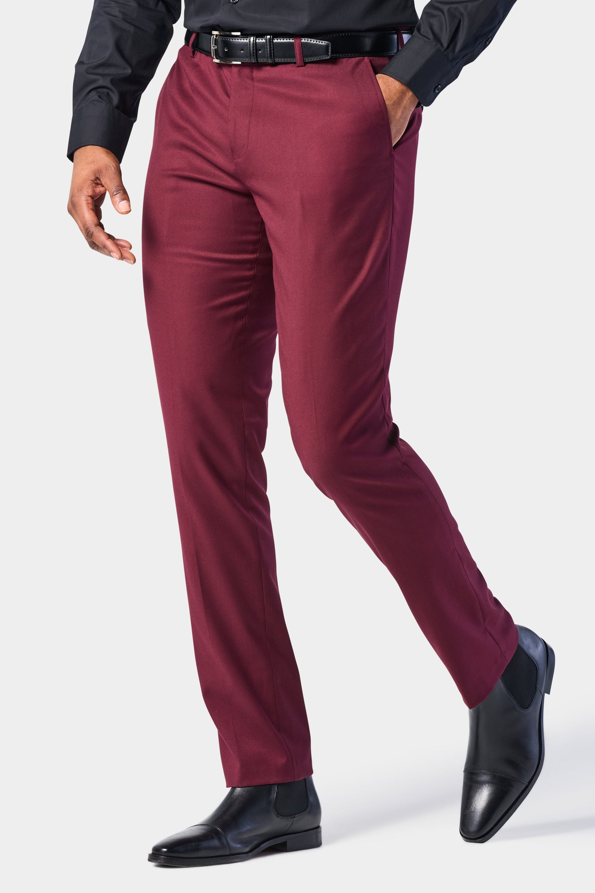 Burgundy Flat-Front Pants