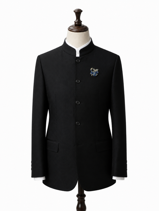 Black Mandarin Collar Four-Button Jacket
