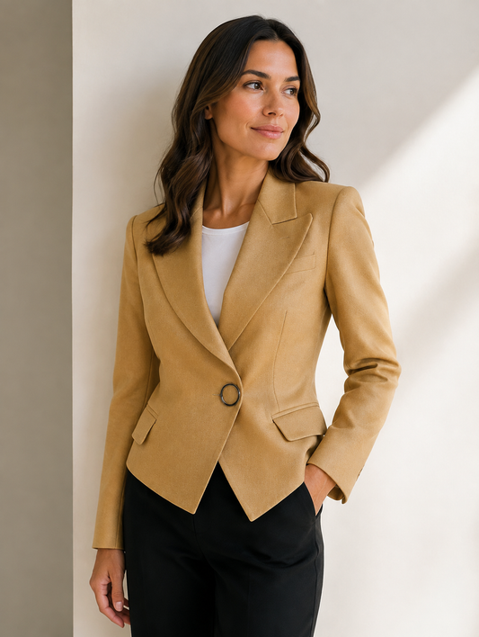 Mustard Yellow Asymmetrical Ring-Buckle Blazer