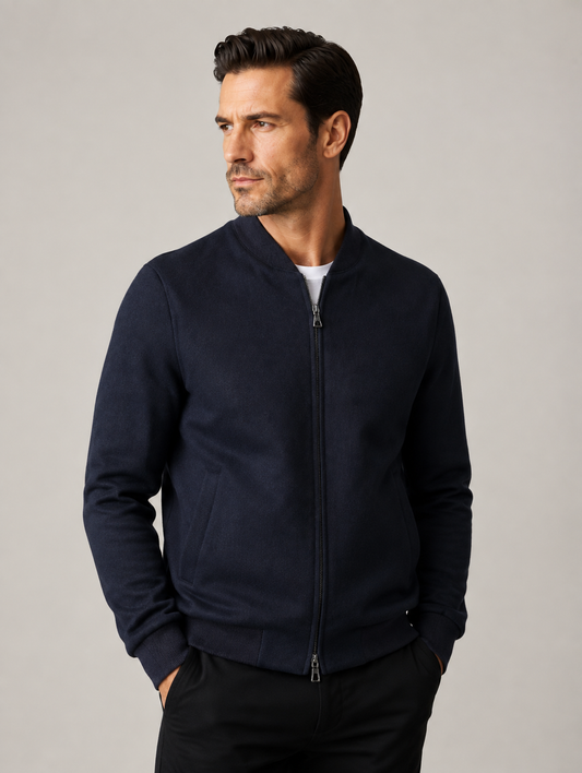 Navy Cashmere Bomber Blazer