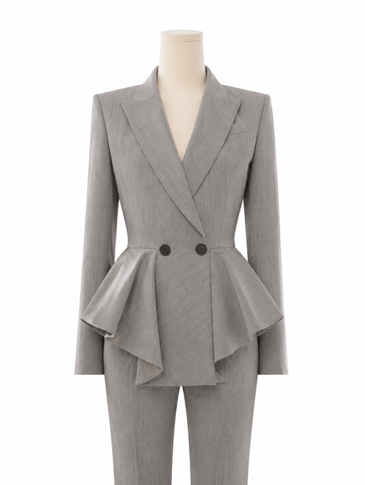 Gray Ruffle-Trimmed Suit